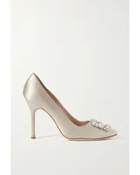 Manolo Blahnik Hangisi 105 Pumps aus Satin mit Verzierung Grau