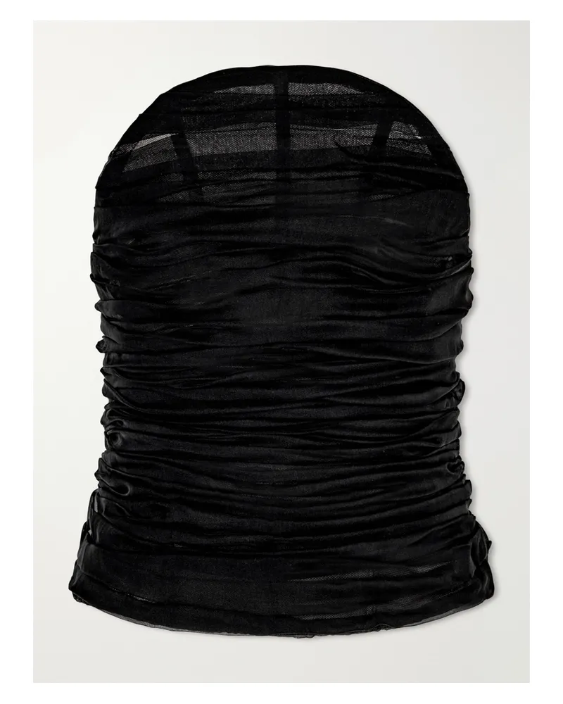 Balenciaga Ruched Silk-chiffon Bustier Top - Black Black