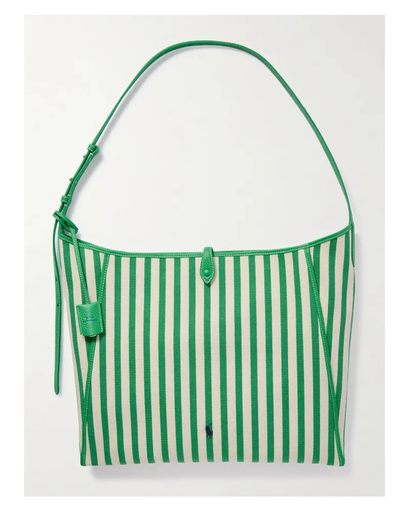 Ralph Lauren Embroidered Striped Leather-trimmed Canvas Shoulder Bag - Green Green