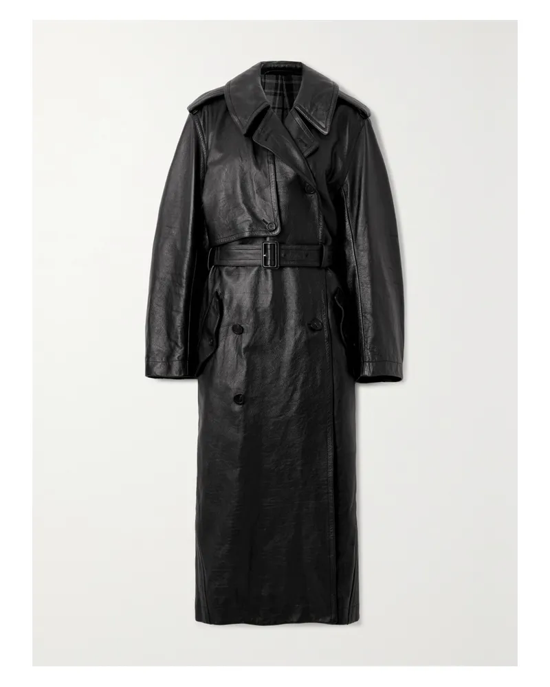 Balenciaga Cocoon Doppelreihiger Trenchcoat Aus Leder Mit Gürtel - Schwarz Schwarz