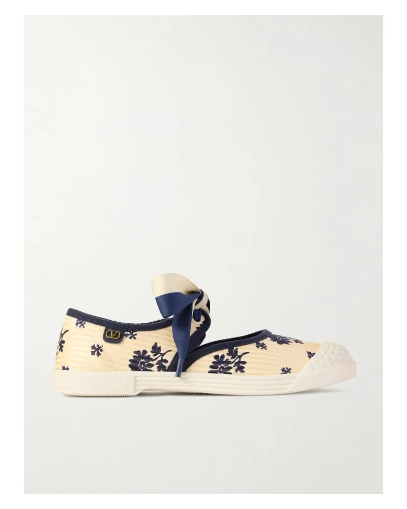 Valentino Garavani Bay By Bay Flache Schuhe Aus Bedrucktem Seiden-jacquard Mit Gummibesätzen - Wollweiß Wollweiß