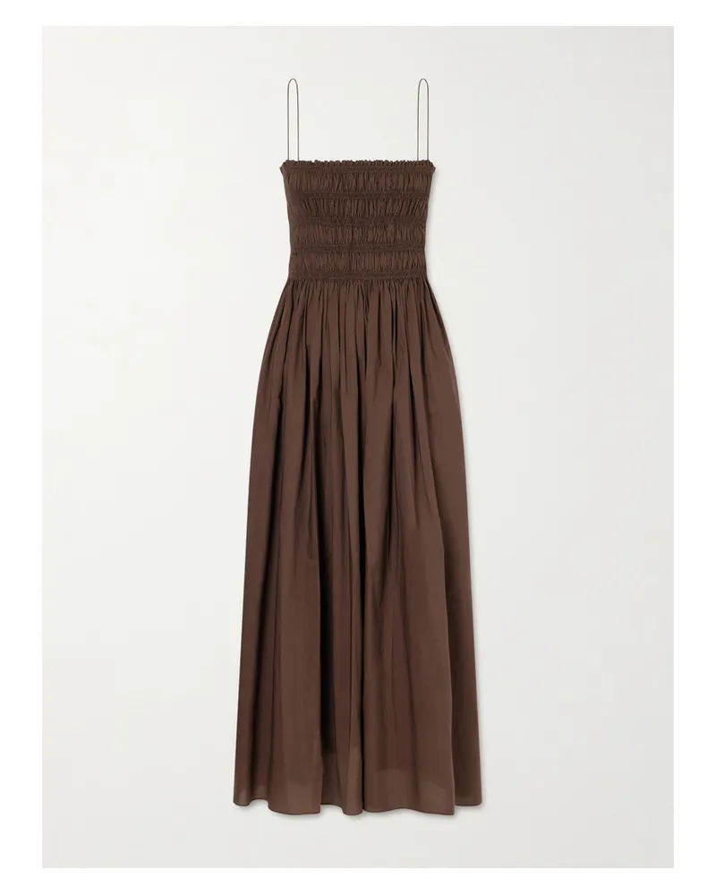 Matteau Shirred Organic Cotton Midi Dress - Brown Brown