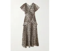 Evie Midikleid Aus Seidenchiffon Mit Leopardenprint Und Rüschen - Animal-Print