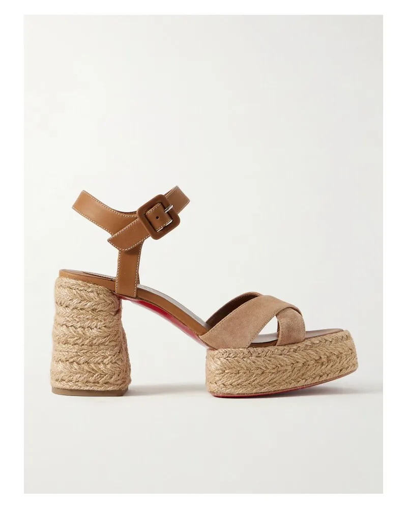 Christian Louboutin Calakala 70 Espadrille-plateausandalen Aus Leder Und Veloursleder - Braun Braun