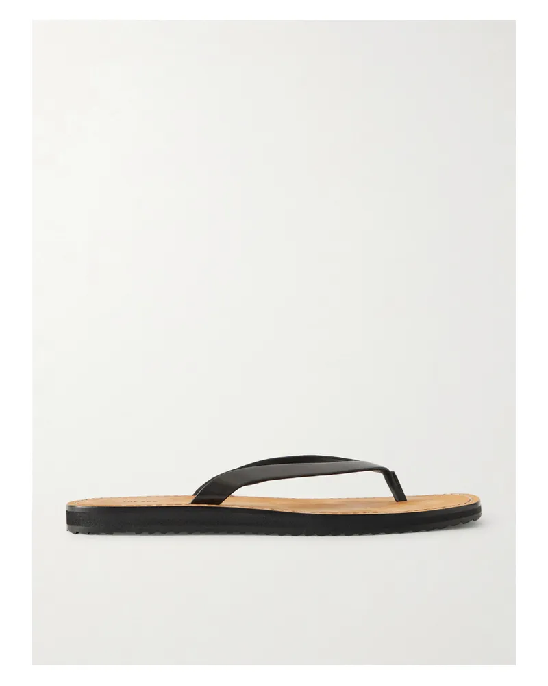 The Row City Leather Flip Flops - Black Black