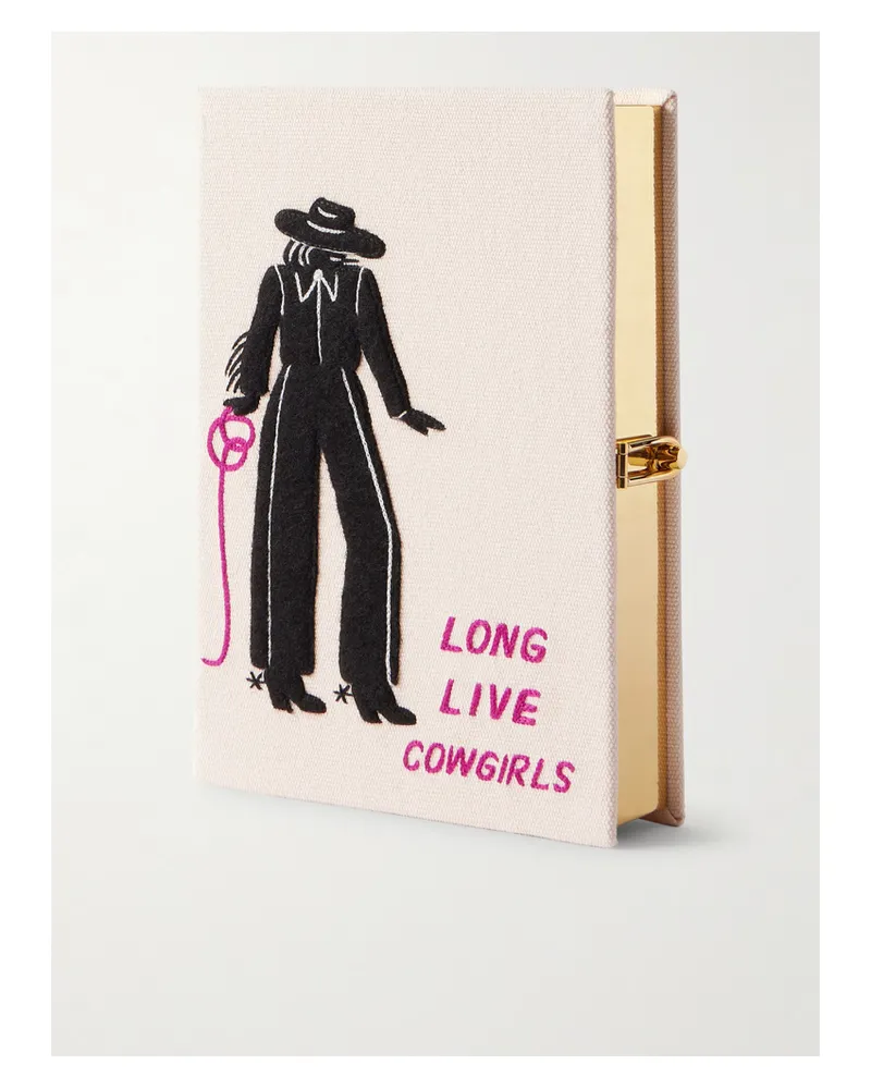 Olympia Le-Tan Long Live Cowgirls Embroidered Appliquéd Canvas Clutch - Cream Cream