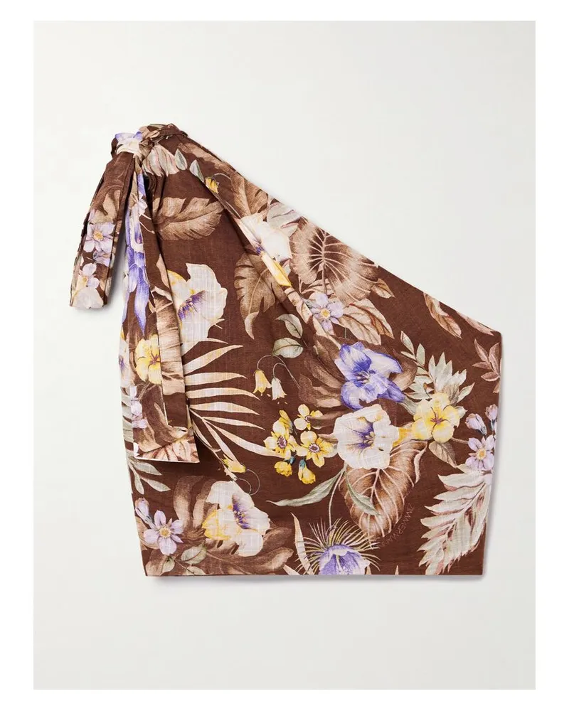 Zimmermann Coco Asymmetrisches, Verkürztes Oberteil Aus Baumwoll-voile Mit Blumenprint - Braun Braun