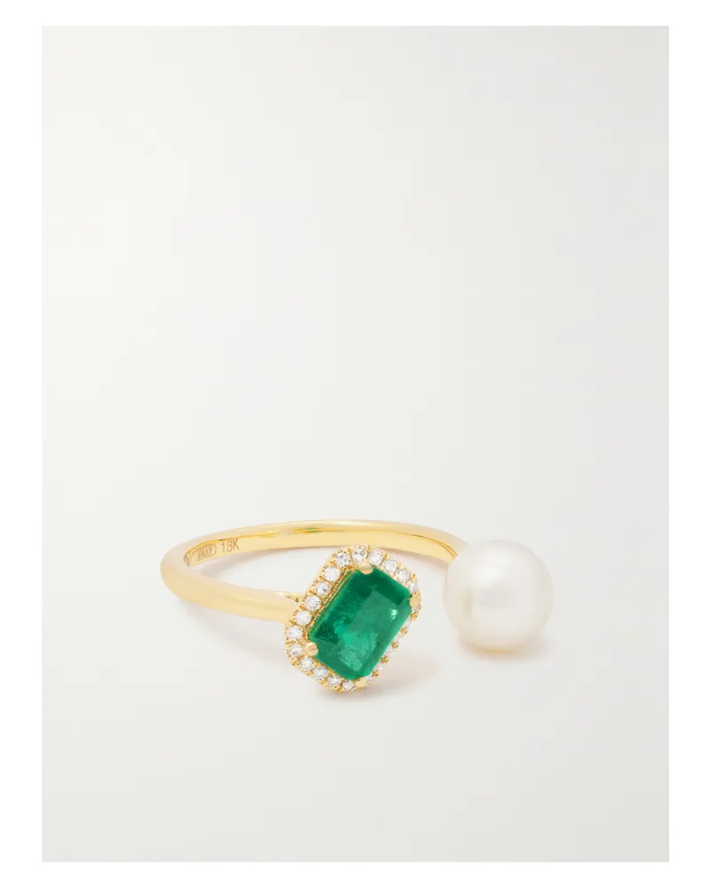 SHAY Ring Aus 18 Karat Gold Mit Smaragd, Diamanten Und Perle Gold
