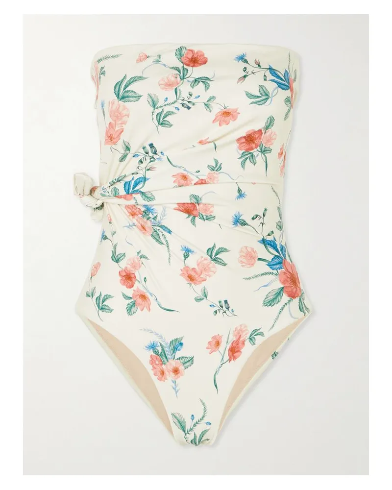 AGUA BENDITA Morena Mosqueta Trägerloser Badeanzug Aus Recyceltem Material Mit Blumenprint Und Knoten - Weiß Weiß
