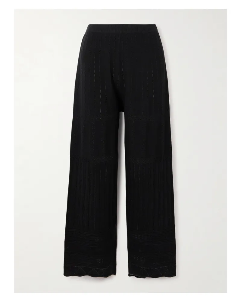 Eres Hose Mit Weitem Bein Aus Einer Woll-kaschmirmischung In Pointelle-strick - Schwarz Schwarz
