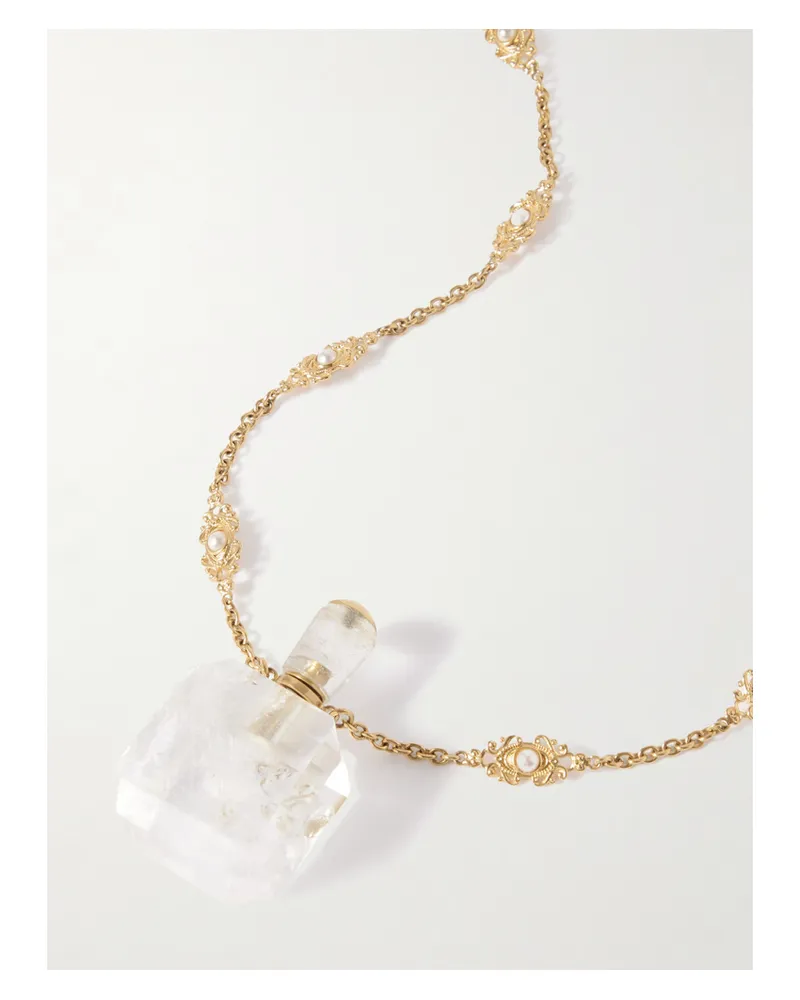 Chloé Goldfarbene Kette Mit Kunstperlen Und Details Aus Harz Und Kristall - Weiß Weiß