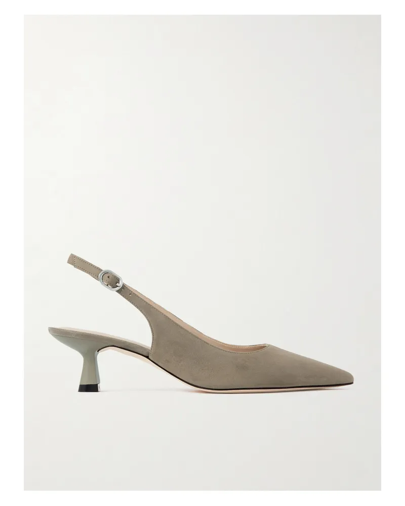 Stuart Weitzman Stuart Sculpt Leather-trimmed Suede Slingback Pumps - Brown Brown