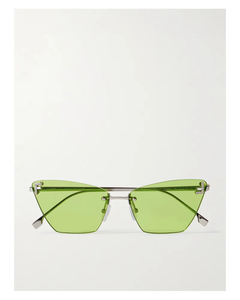 Fendi Rimless Cat-eye Crystal-embellished Silver-tone Sunglasses - Green Green