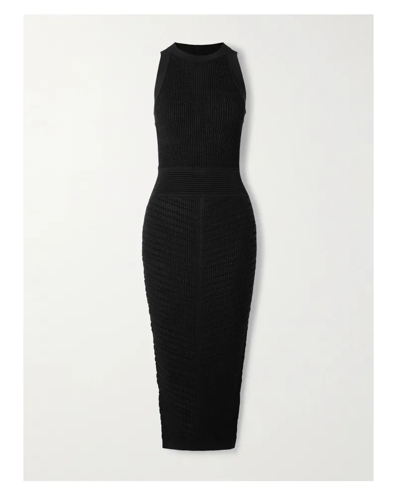 Balmain Neckholder-midikleid Aus Rippstrick Mit Cut-outs - Schwarz Schwarz