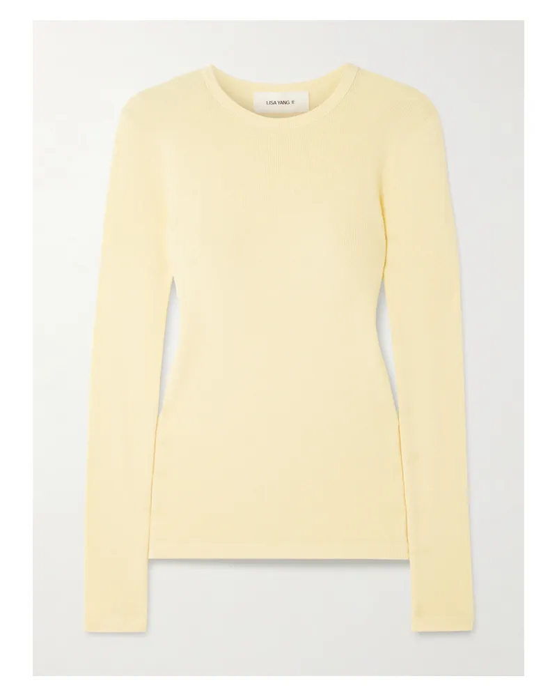 Lisa Yang Vivian Ribbed Cotton And Cashmere-blend T-shirt - Yellow Yellow