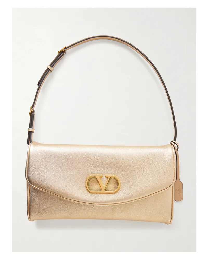Valentino Garavani Devain Metallic Leather Shoulder Bag - Gold Gold