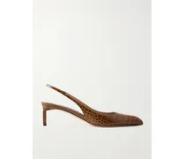 Slingback-pumps Aus Leder Mit Krokodileffekt - Braun