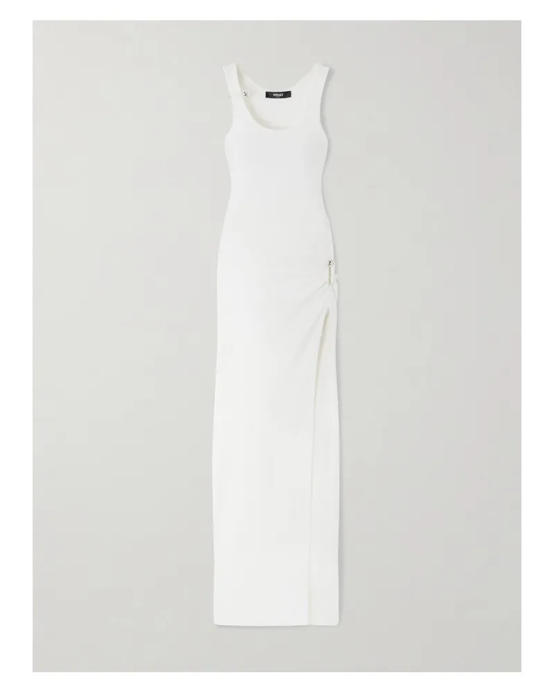 Versace Maxikleid Aus Geripptem Jersey Aus Einer Baumwollmischung Mit Cut-outs Und Verzierungen - Weiß Weiß