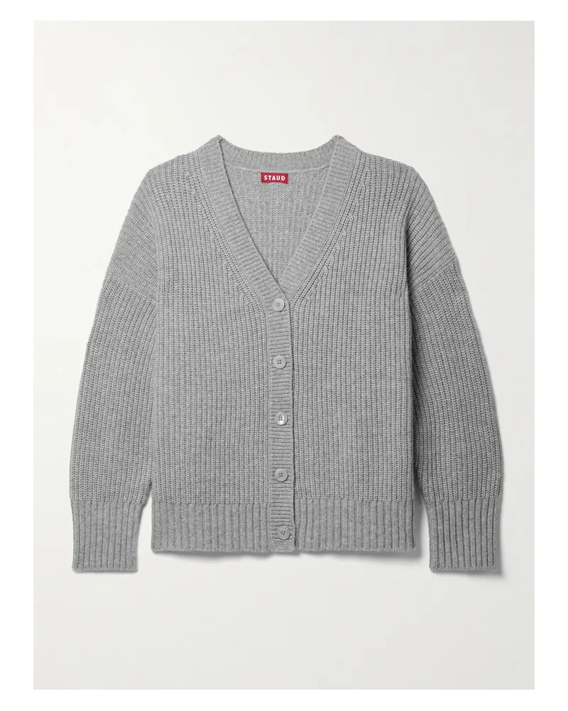 STAUD Matilda Cardigan Aus Einer Wollmischung In Rippstrick - Grau Grau