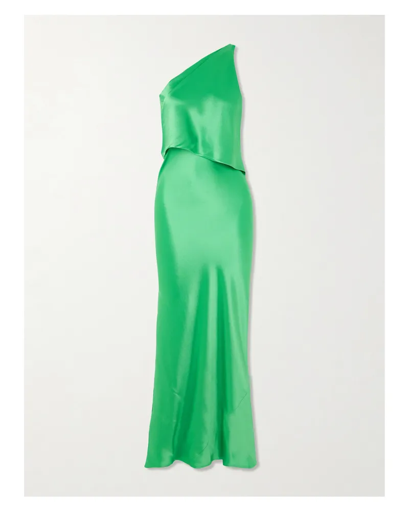 STAUD Naomi Asymmetrisches Maxikleid Aus Mehrlagigem Satin - Grün Grün