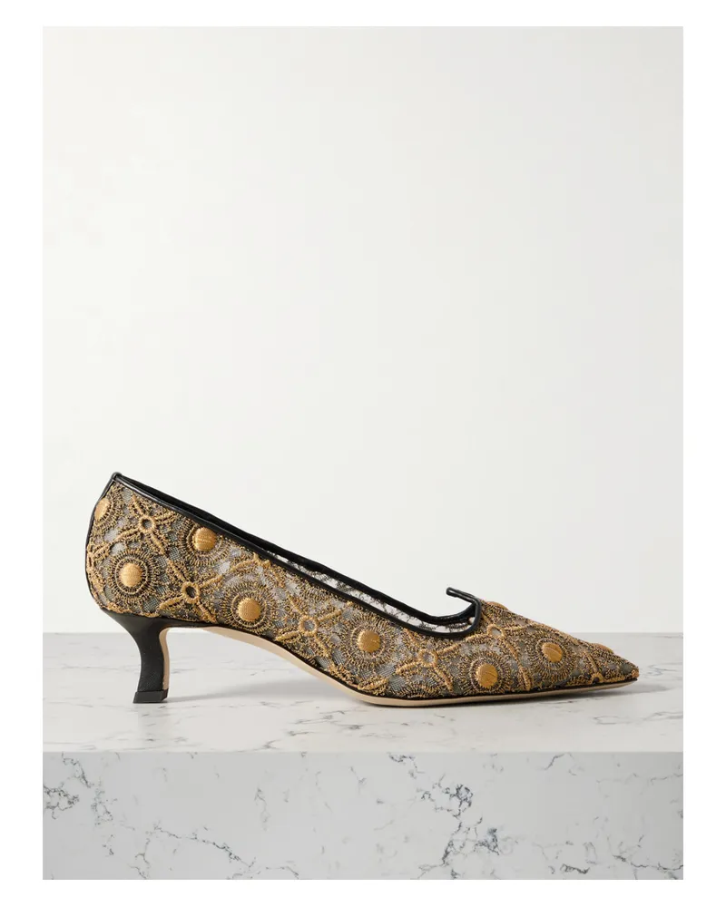Manolo Blahnik Euridi 50 Pumps Aus Spitze Und Mesh Mit Lederbesätzen - Gold Gold