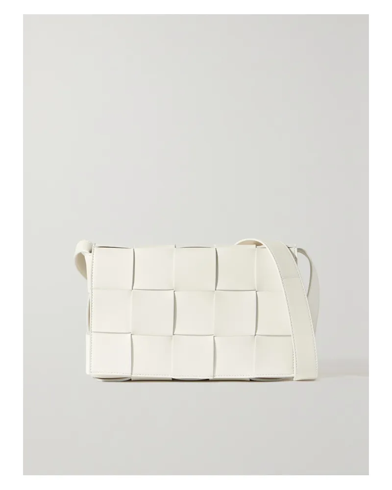 Bottega Veneta Cassette Medium Intrecciato Leather Shoulder Bag - White White