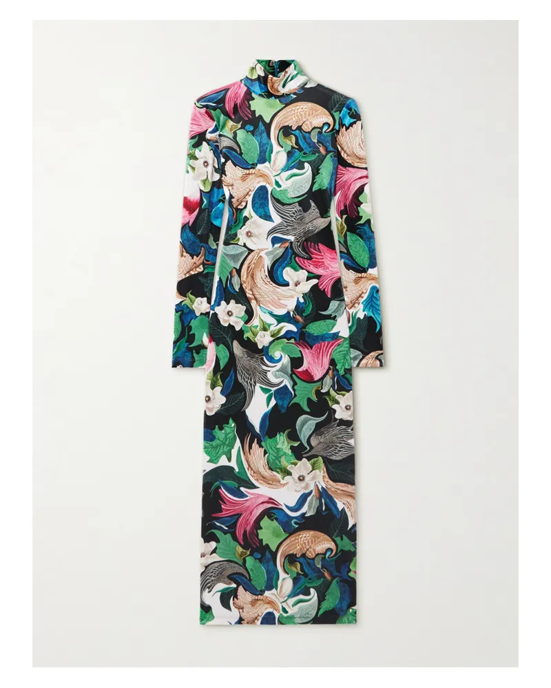 Mary Katrantzou Farris Midikleid Aus Bedrucktem Stretch-samt Mit Stehkragen - Blau Blau