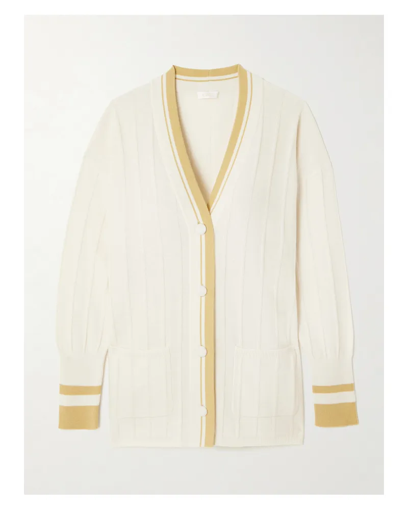 Eres Clubhouse Cardigan Aus Einer Gerippten Woll-kaschmirmischung Mit Streifen - Creme Creme