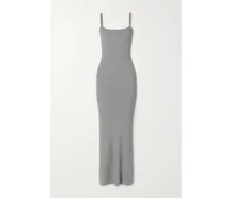 Soft Lounge Long Slip Dress – Heather Grey – Maxikleid aus Geripptem Jersey aus Stretch-modal