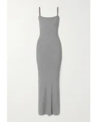 SKIMS Soft Lounge Long Slip Dress – Heather Grey – Maxikleid aus Geripptem Jersey aus Stretch-modal Grau