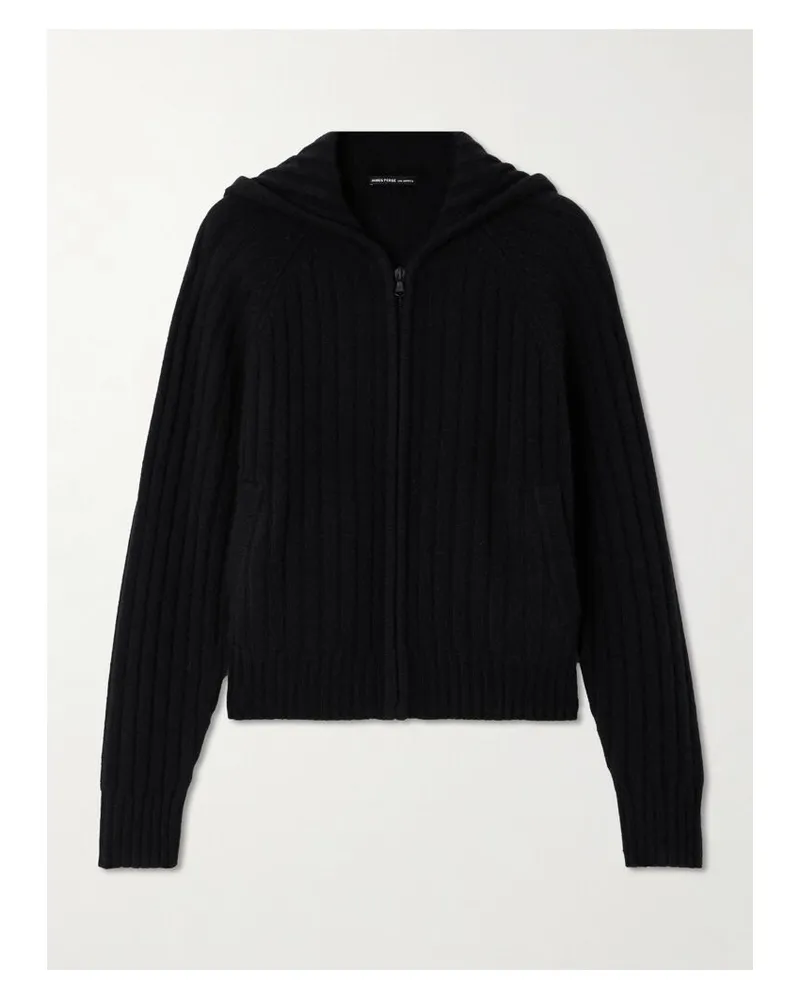 James Perse Kapuzenjacke Aus Geripptem Recyceltem Kaschmir - Schwarz Schwarz