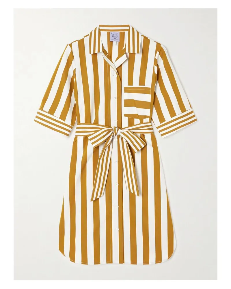 Thierry Colson Zouka Minikleid Aus Gestreifter Baumwollpopeline Mit Bindegürtel - Braun Braun