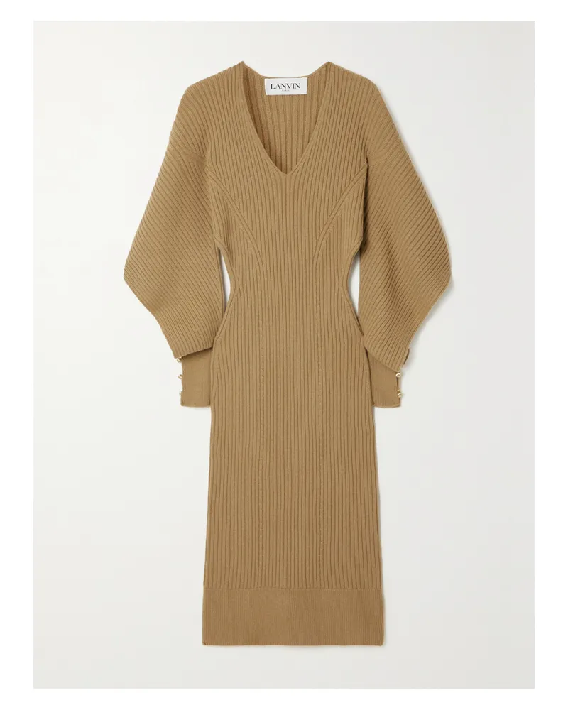 Lanvin Verziertes Midikleid Aus Einer Gerippten Woll-kaschmirmischung Mit Cut-outs - Neutral Neutral
