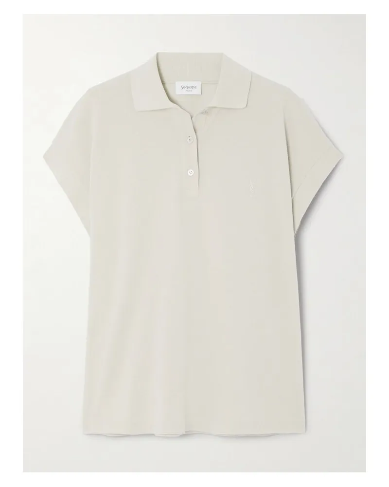 Saint Laurent Polohemd Aus Piqué Aus Einer Baumwollmischung Mit Logostickerei - Grau Grau