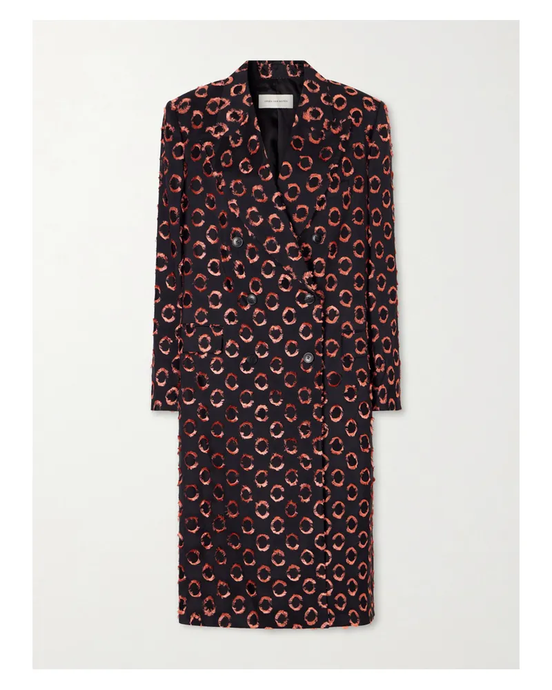 Dries van Noten Double-breasted Polka-dot Fil-coupé Silk-blend Coat - Black Black