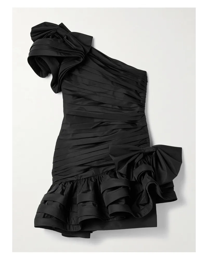 Alessandra Rich Asymmetrisches Minikleid Aus Gerafftem Taft Mit Schleifen - Schwarz Schwarz