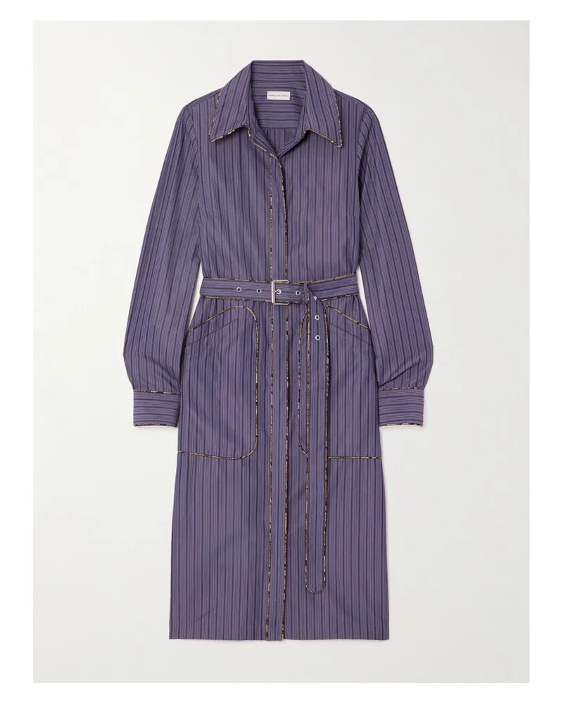 Dries van Noten Midi-hemdblusenkleid Aus Gestreifter Baumwollpopeline Mit Gürtel - Lila Lila