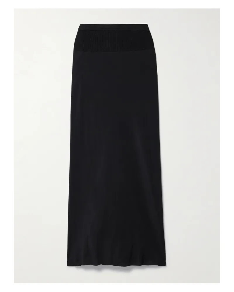 Rick Owens Midirock Aus Crêpe De Chine Und Rippstrick - Schwarz Schwarz