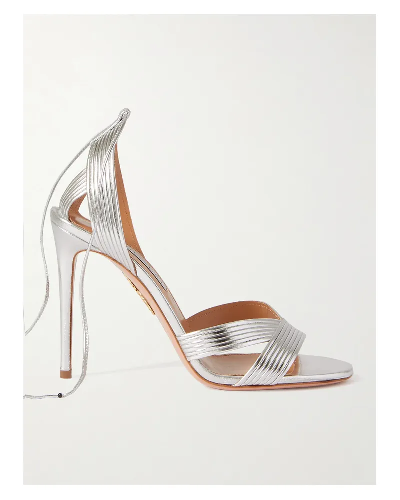 Aquazzura Ari 105 Metallic Leather Sandals - Silver Silver