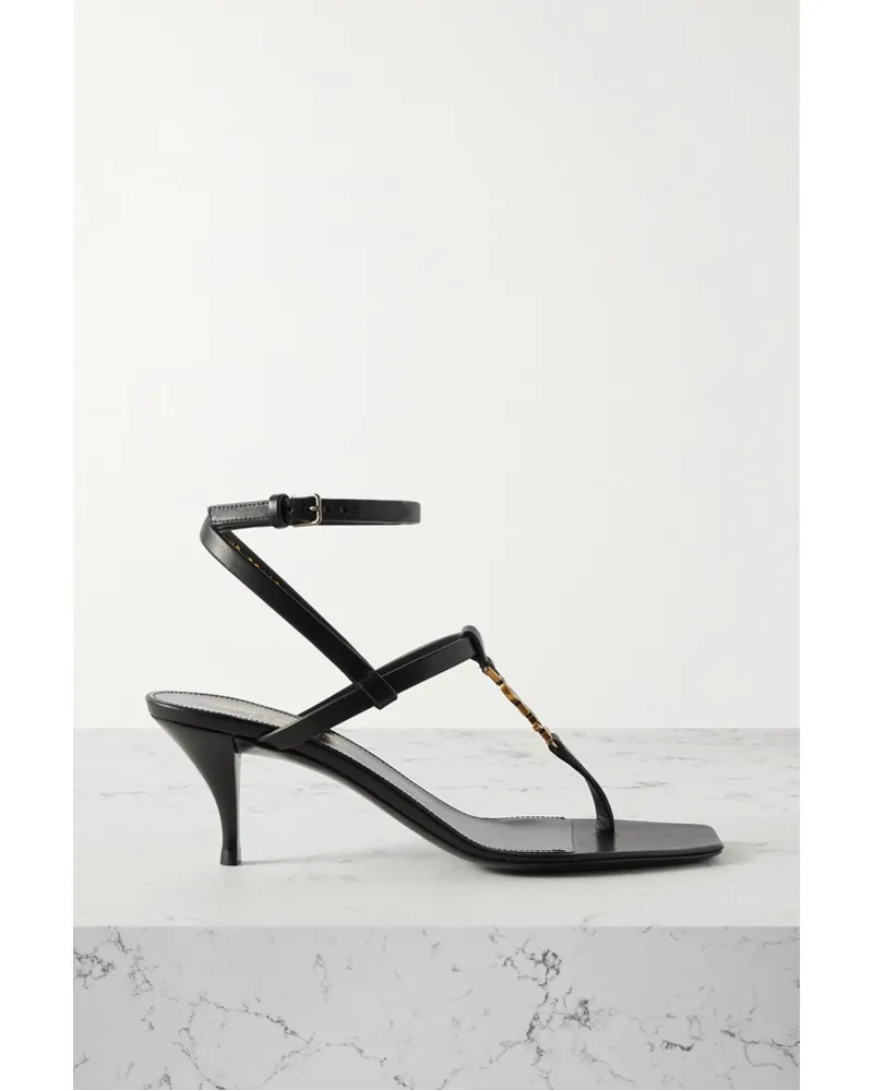 Saint Laurent Cassandra Ledersandalen mit Verzierung Schwarz