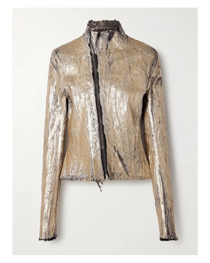 Rick Owens Gary Bikerjacke Aus Einer Beschichteten Ledermischung - Gold Gold