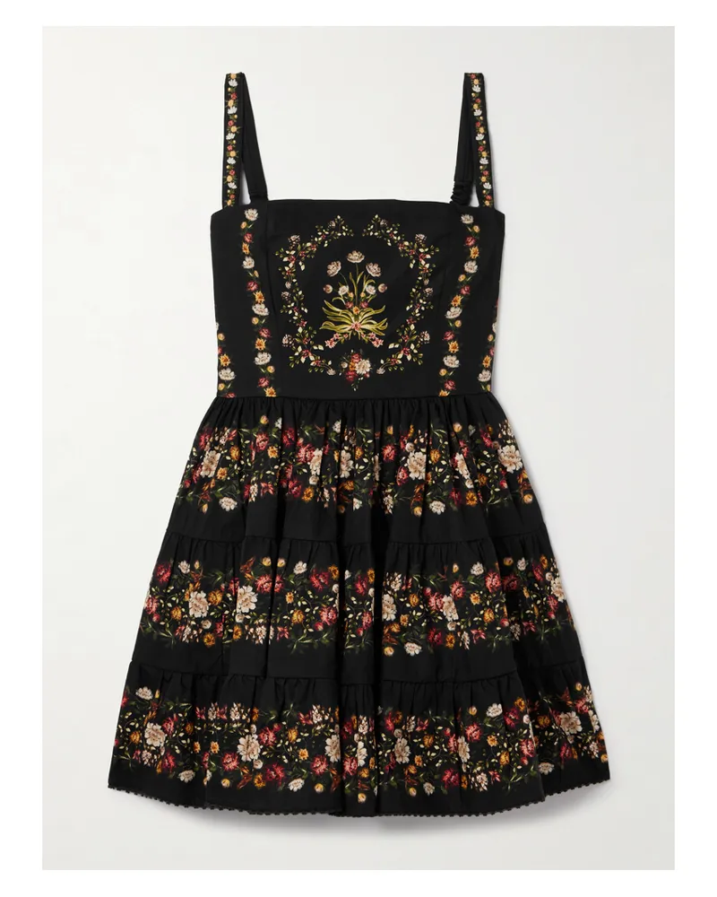 AGUA BENDITA Lima Minikleid Aus Baumwolle Mit Blumenprint Und Teilungsnähten - Schwarz Schwarz