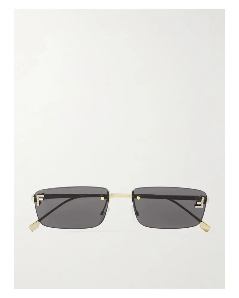 Fendi Fendi First Goldfarbene Sonnenbrille Mit Rechteckigem Rahmen Und Kristallen - Silber Silber