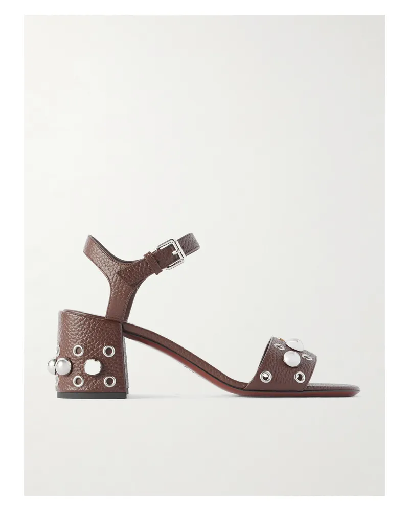 Valentino Garavani Nellcôte 60 Embellished Textured-leather Sandals - Brown Brown