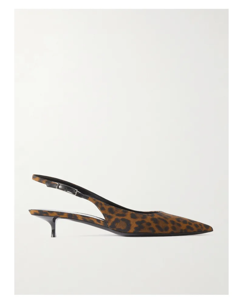 Saint Laurent Cherish Leopard-print Grosgrain Slingback Pumps - Brown Brown