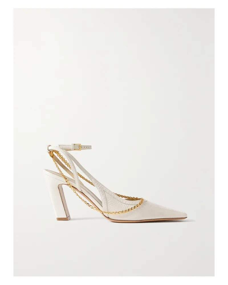 KHAITE Marfa Slingback-pumps Aus Leder In Knitteroptik Mit Ketten - Wollweiß Wollweiß