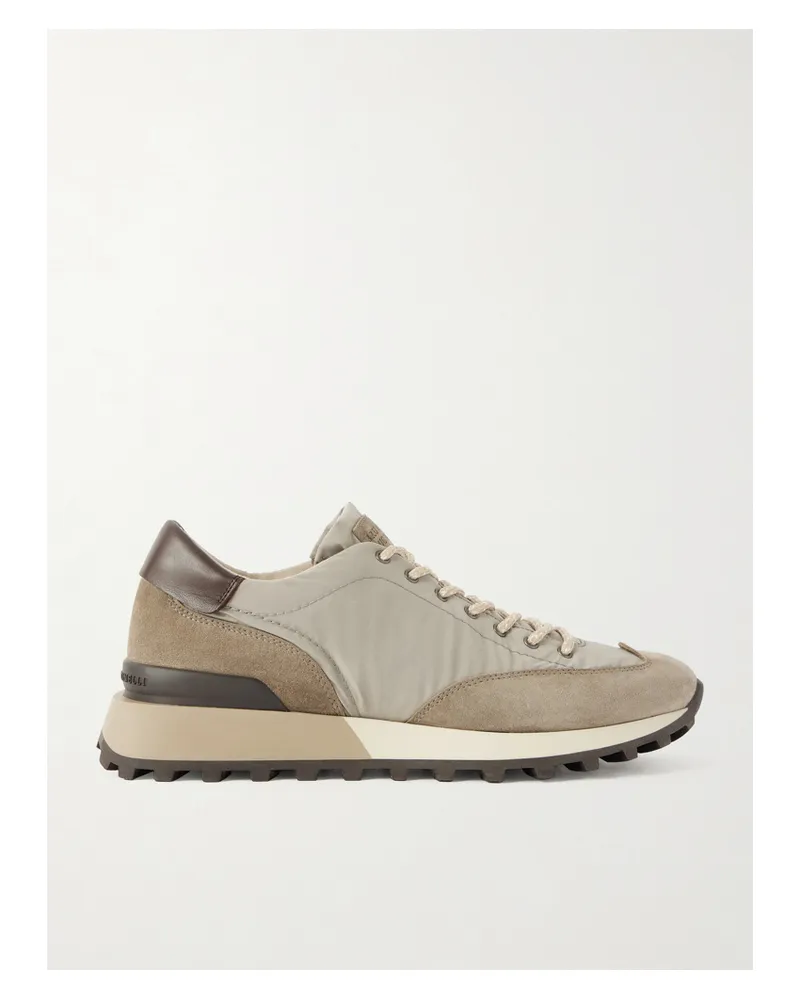 Brunello Cucinelli Leather And Suede-trimmed Shell Sneakers - Green Green