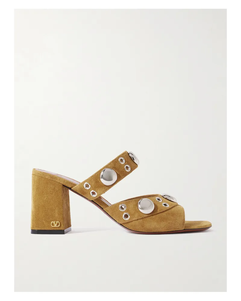 Valentino Garavani Nellcôte 75 Embellished Suede Mules - Brown Brown