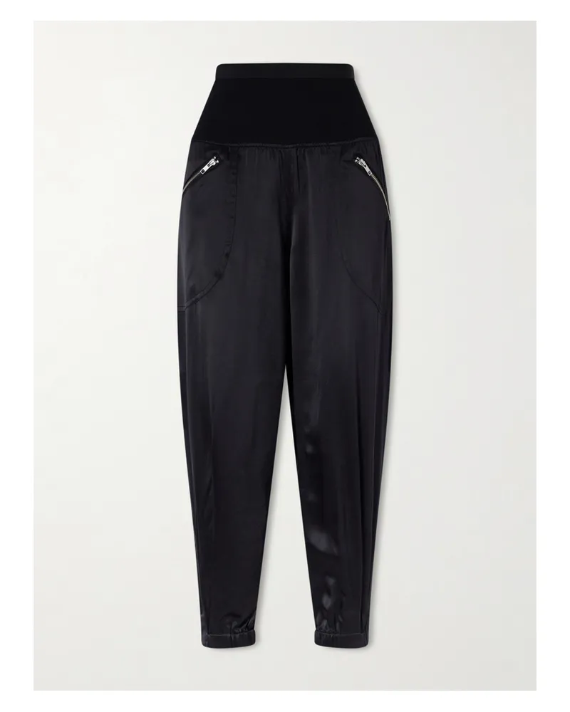 Co Cropped Zip-detailed Silk-satin Tapered Sweatpants - Black Black