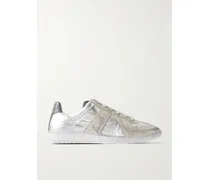 Sneakers Aus Shell Mit Besätzen Aus Veloursleder Und Leder In Metallic- Und Distressed-optik - Silber